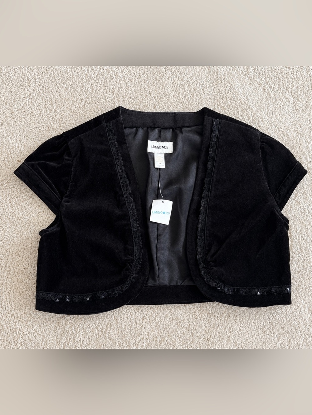 NWT Original Vintage Limited Too Y2K Black Velvet Cropped Bolero Holiday Girl 14